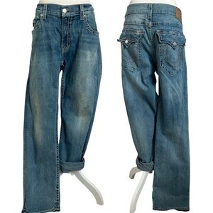 True Religion Slim Flap Big T Orange Stitching Jeans Vintage Y2K
